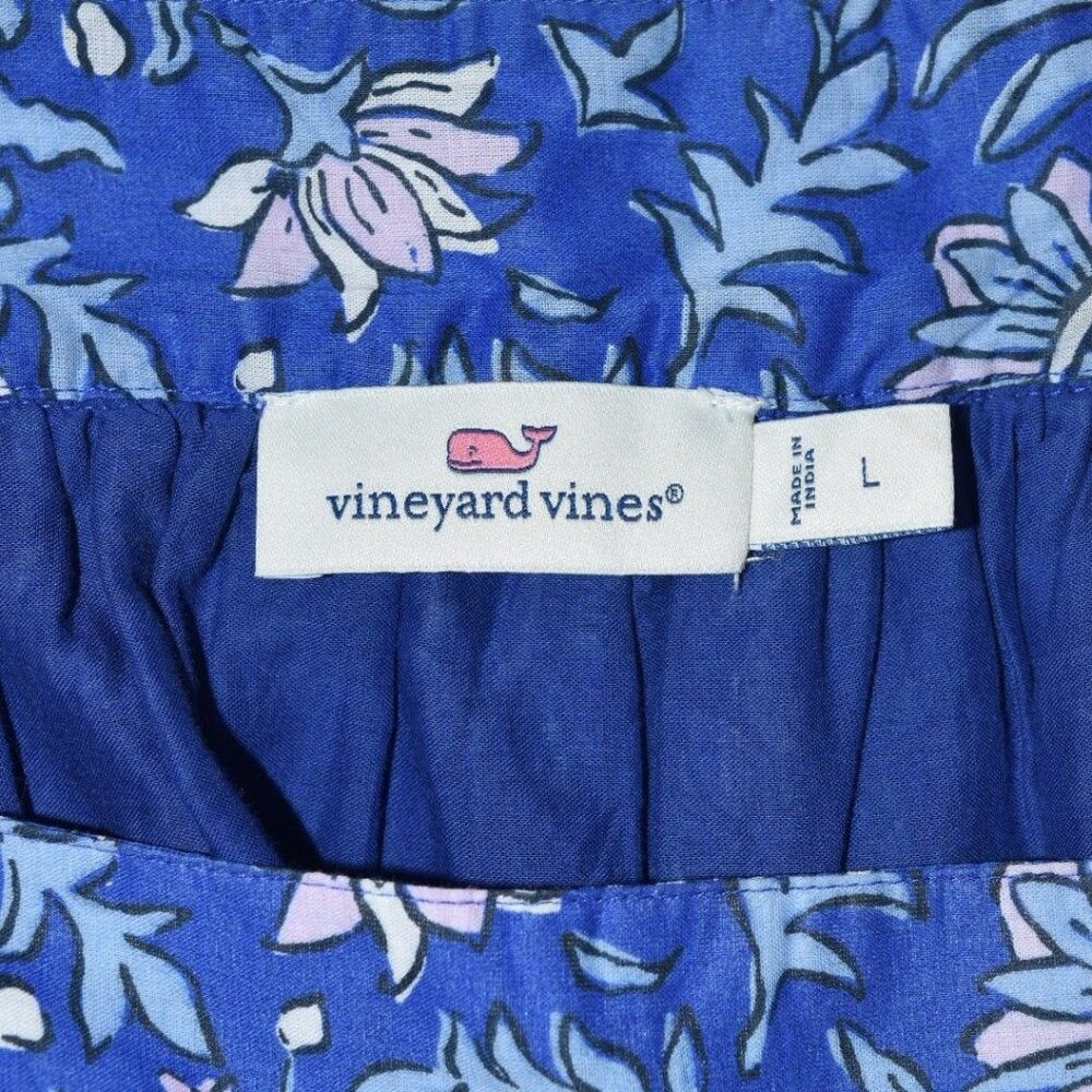 Vineyard Vines Girls Blue Floral Cotton Dress Size L Flutter Sleeves - Picture 4 of 6